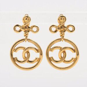 Chanel Twist CC Logo Round Stud Drop Earring